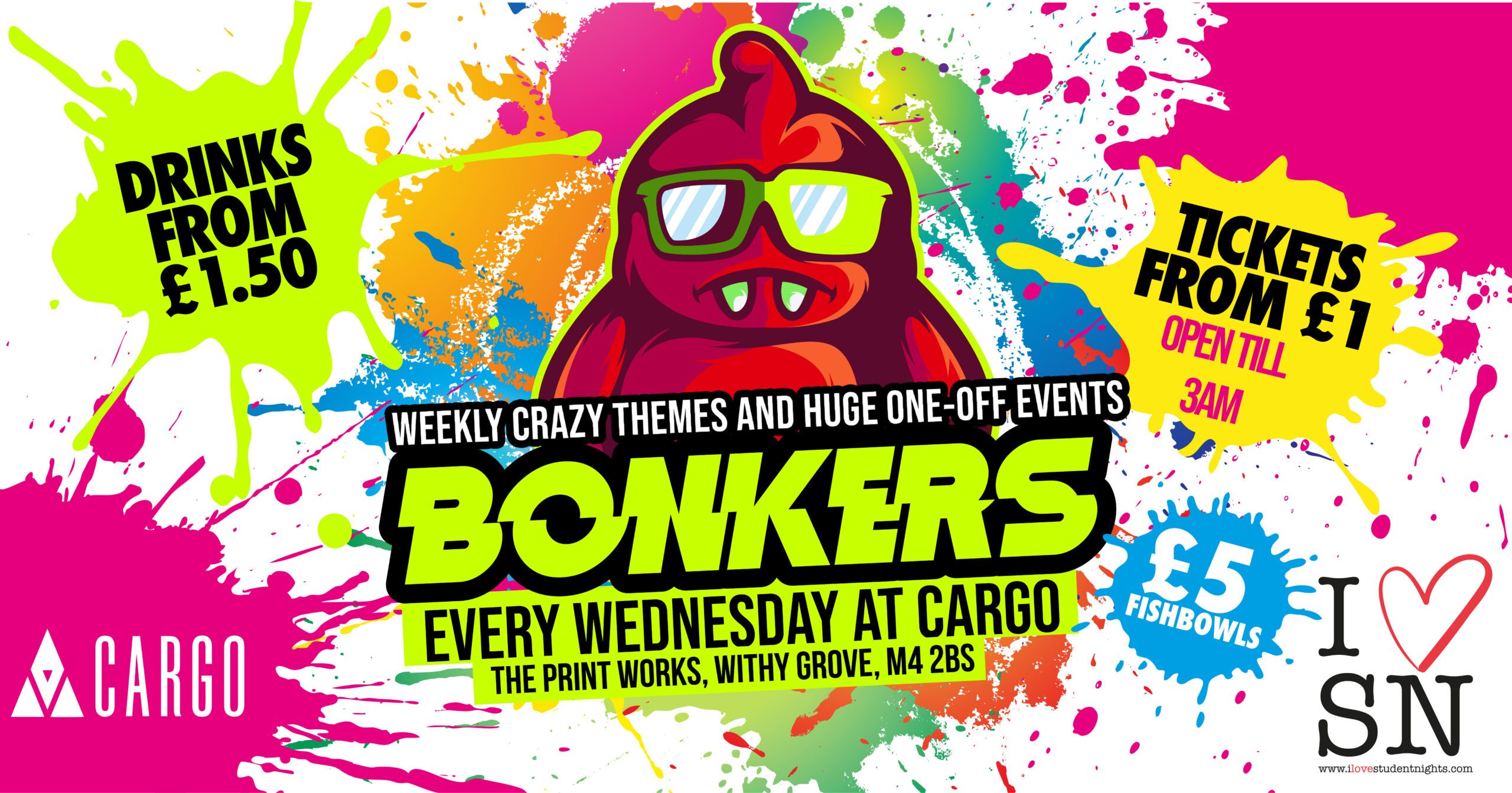 Bonkers Manchester every Wednesday at Cargo Student Night