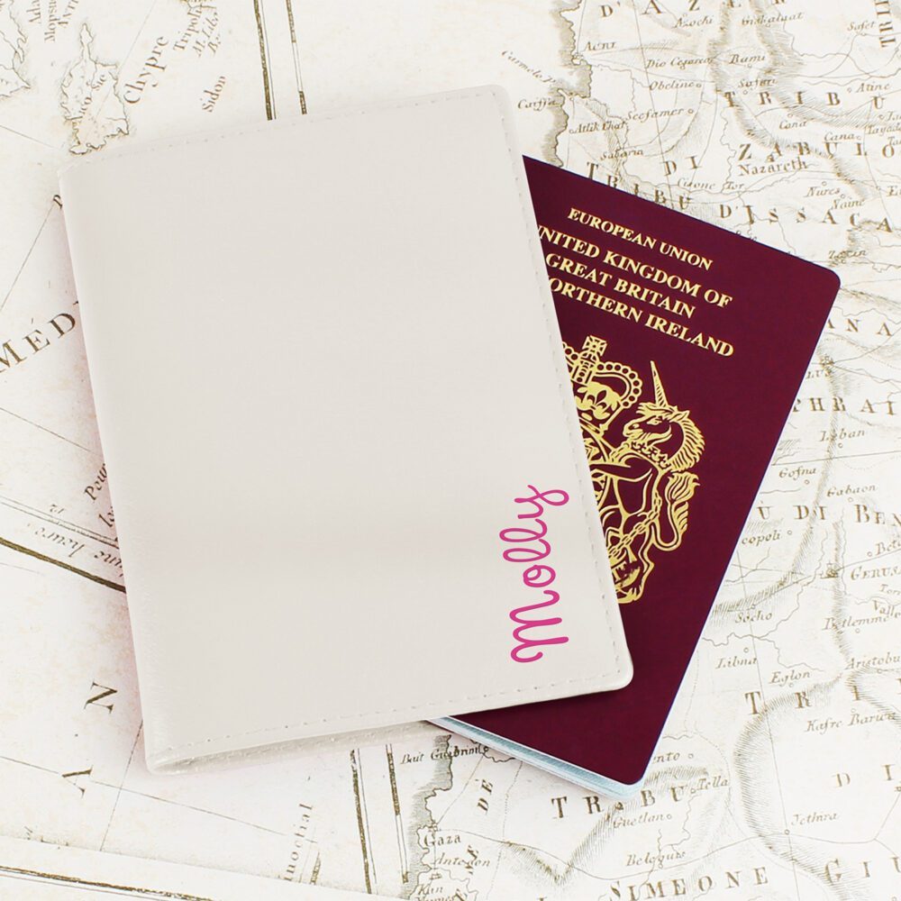 Personalised Pink Name Love Island Cream Passport Holder