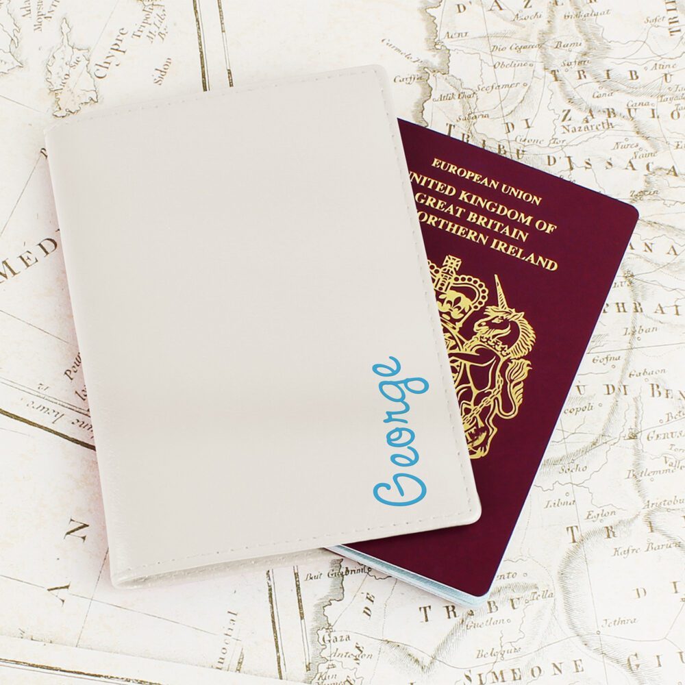 Personalised Blue Name Love Island Cream Passport Holder